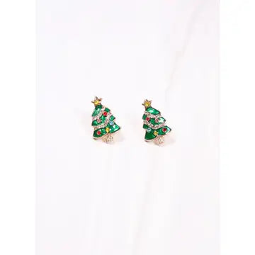Glistening Christmas Tree Stud Earring Green