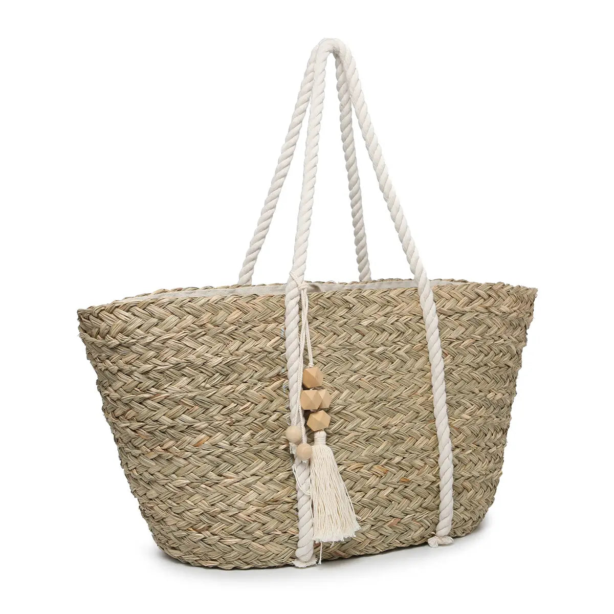 Tinsley Seagrass Tote w/ Rope Handles and Wood Tassel