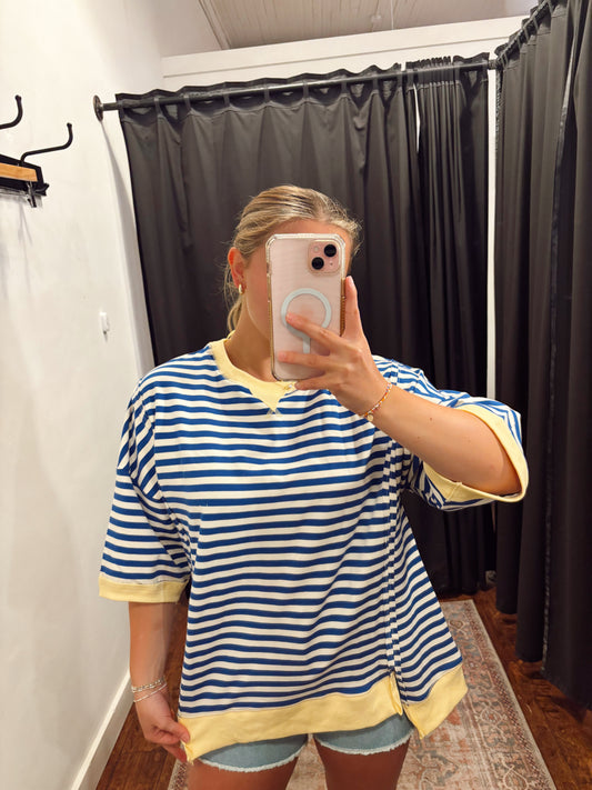 Online- Oversized Striped Tee Blue/Yellow