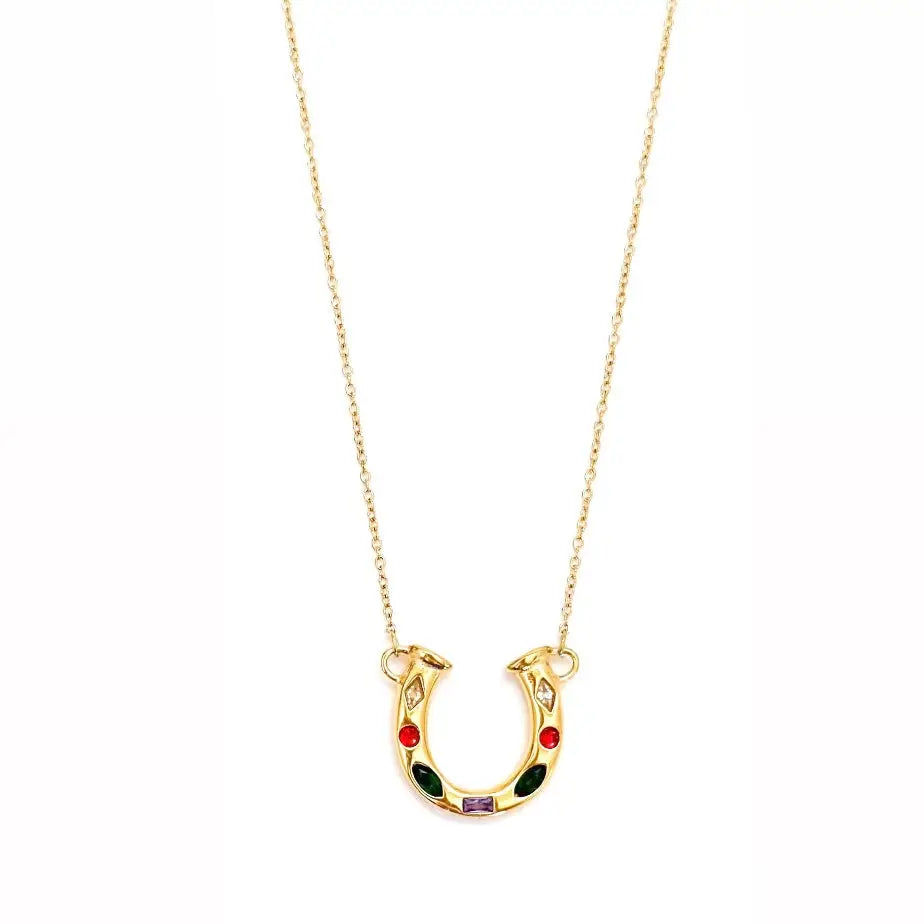 Lainey Crystal Horseshoe Necklace Gold