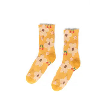 Floral Printed Texture Crew Socks