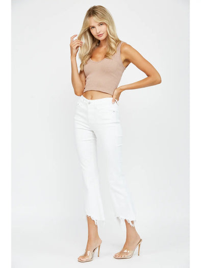 High Rise Crop Flare with Uneven Hem