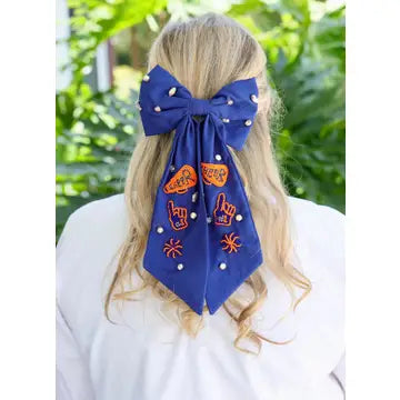 Cheer Them On Hair Bow Navy Orange