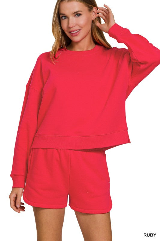 fleece long sleeve sweatshirts & short set