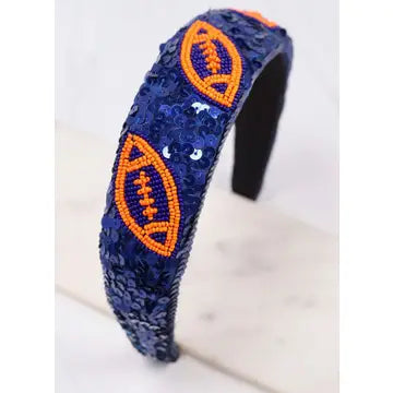 Punt Football Sequin Headband Navy Orange