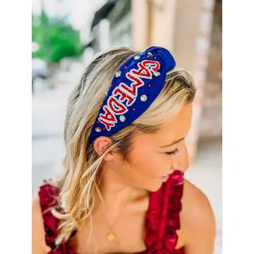 Game Day Embellished Headband Navy Red