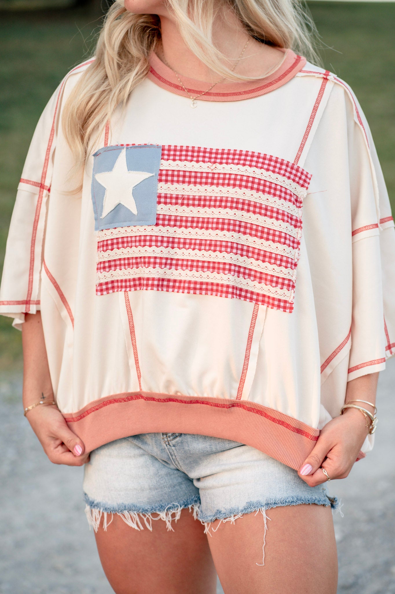 American Flag Stitch Top