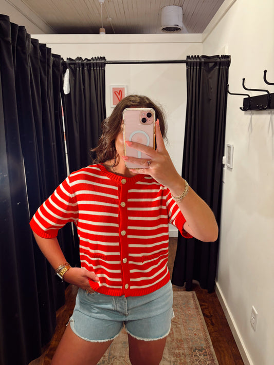 Online- Striped Knit Sweater Red BFJ1