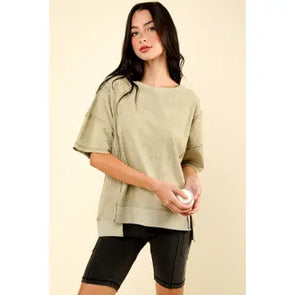 Round Neck Oversized Washed Casual Knit Top