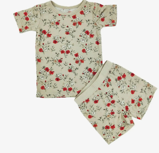 Poppy field bamboo shorts set
