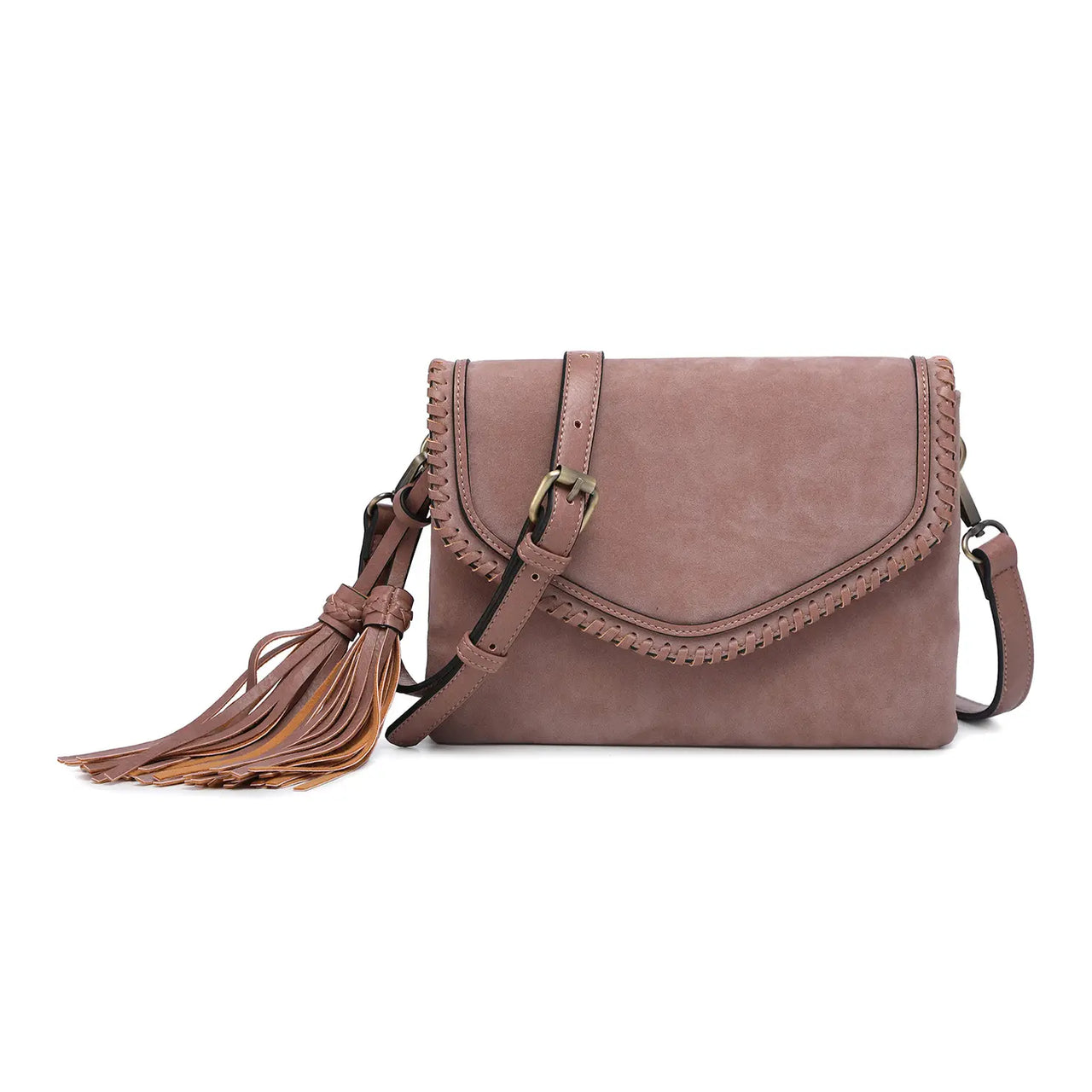 Sloane Suede Flapover Whipstitch Crossbody