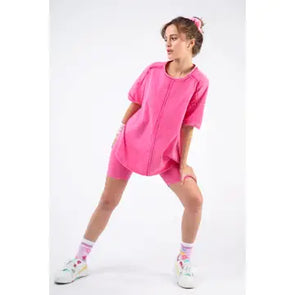 Washed Stretchy Knit Activewear Top & Shorts SET