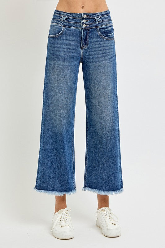 High rise crop wide band detail dark