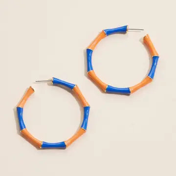 Color Block Enamel Hoop Earrings ORANGE NAVY