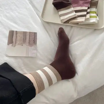 Autumn and Winter Contrast Color Double Bar SOCKS