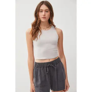 High Neck Cropped Tank PEBBLE