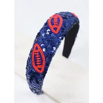 Punt Football Sequin Headband Navy Red