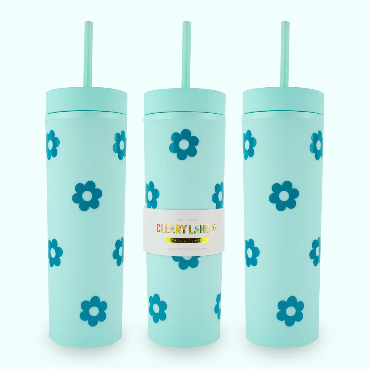 16oz Matte Tumbler Cup | Mint Flowers