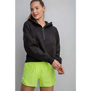 Fleece French Terry Cropped Quarter Zip Hoodie