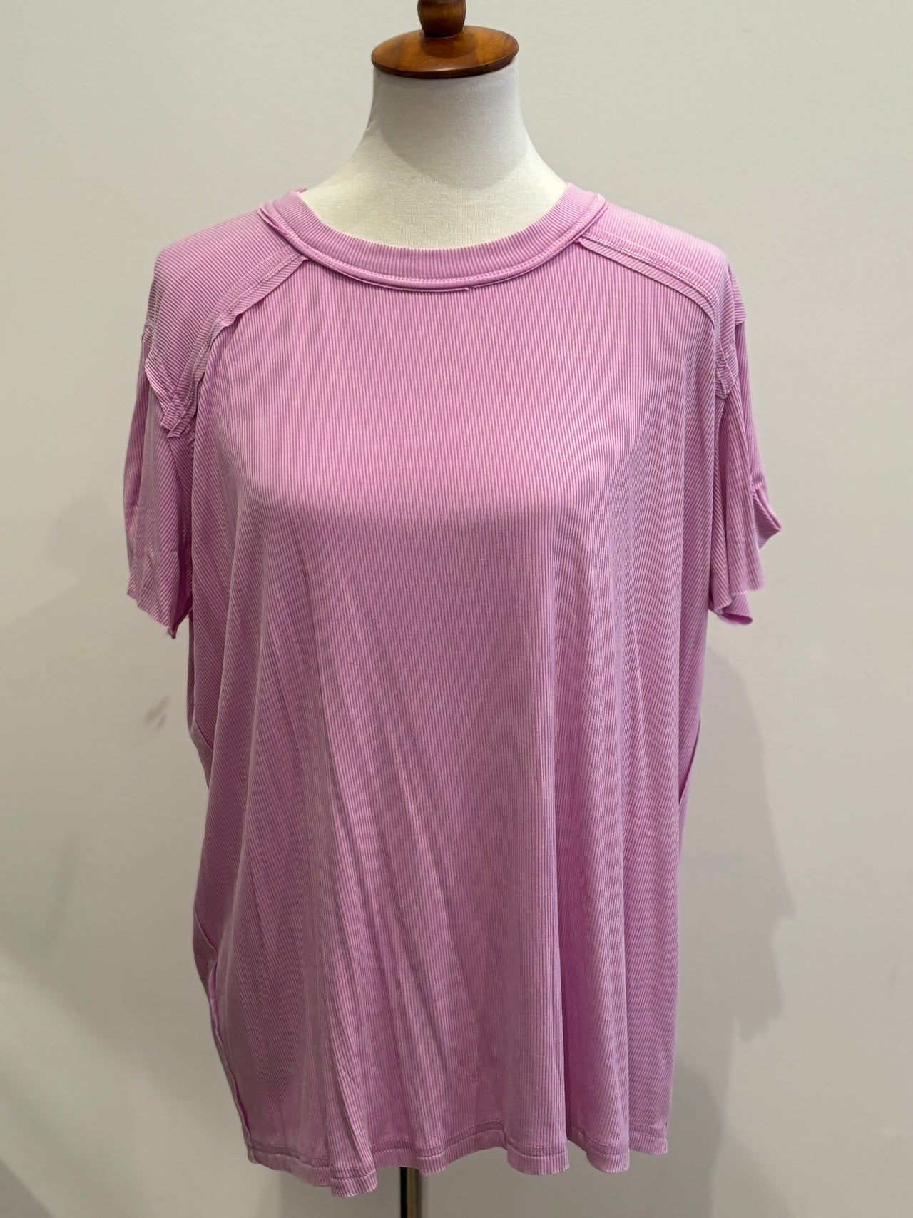 14 WASHED RIBBED SHORT SLEEVE BOAT-NECK TOP MAUVE