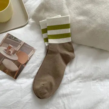 Autumn and Winter Contrast Color Double Bar SOCKS