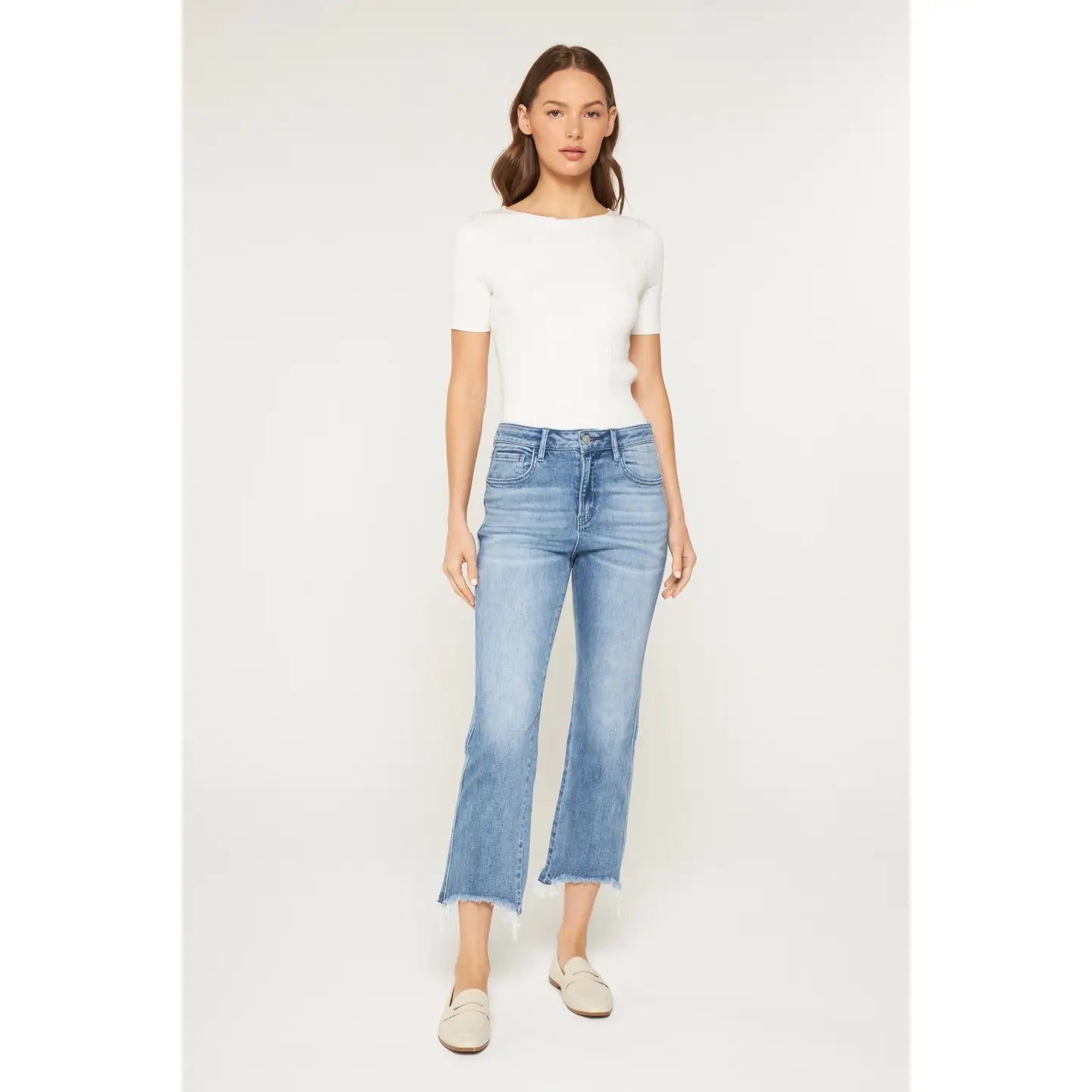 High Rise Cropped Jeans with Raw Hem