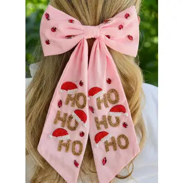 Ho Ho Ho Hair Bow Pink