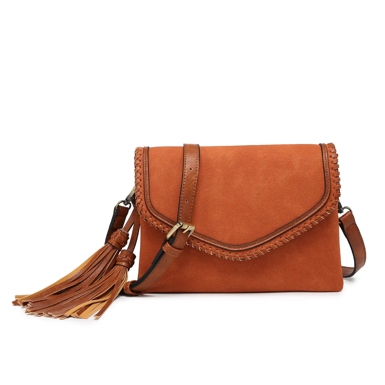 Sloane Suede Flapover Whipstitch Crossbody