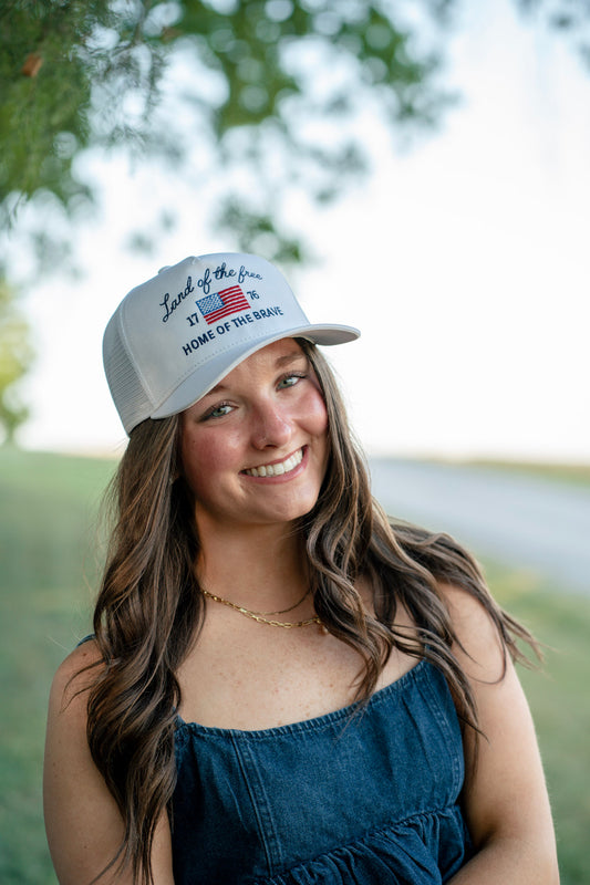 Land of The Free Embroidered Mesh Back Hat