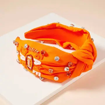 Game Day Seed Bead Headband ORANGE WHITE