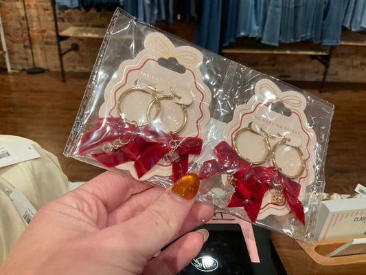 Ruby ribbon bow earrings