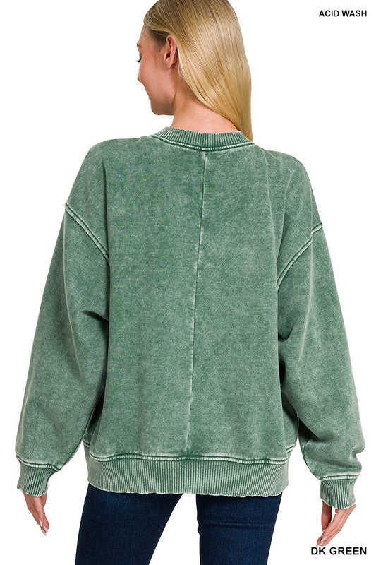Acid wash oversized fleece pullover