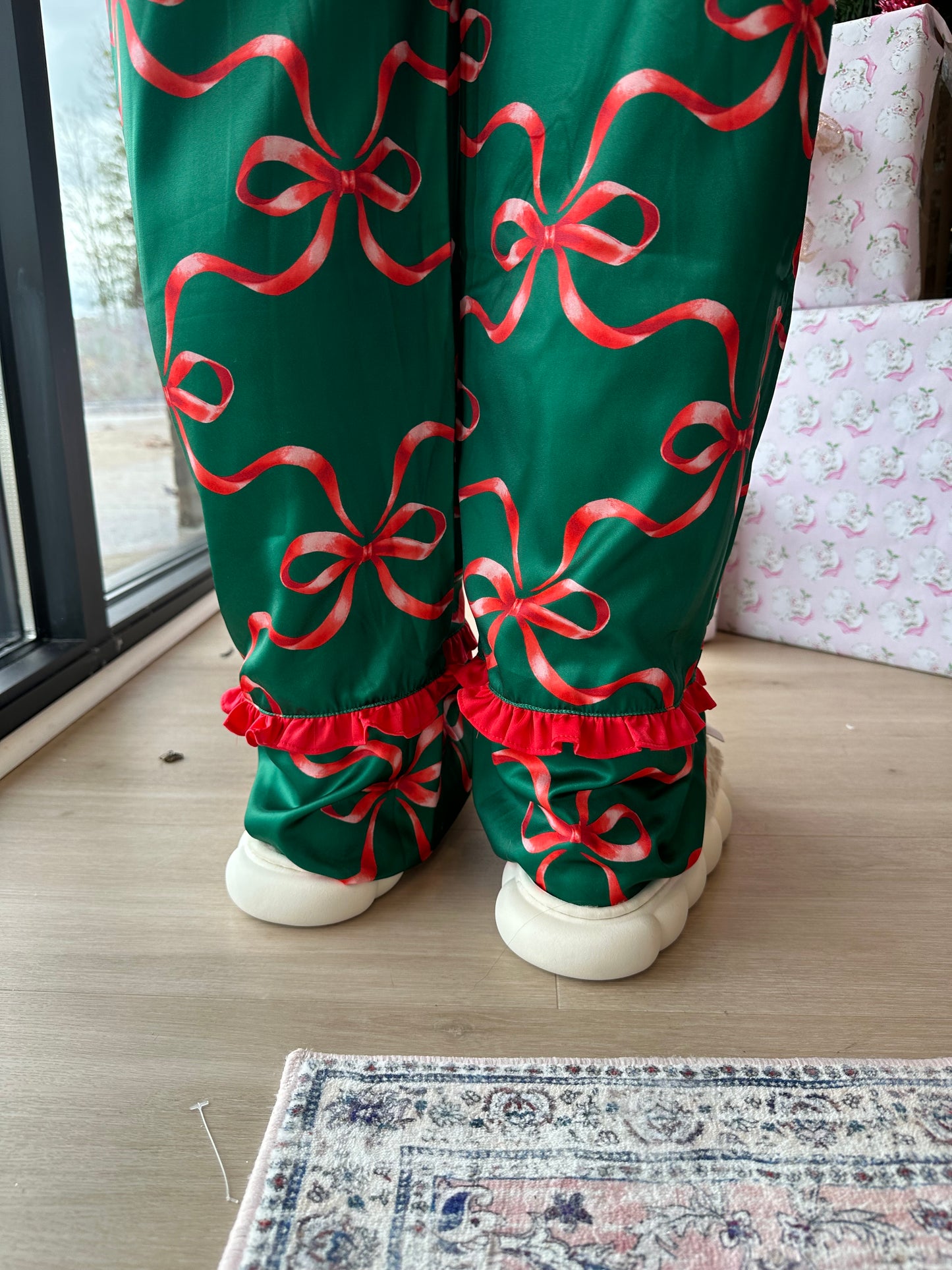 bow print pajama set