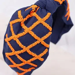 Lattice Beaded Headband Navy Orange