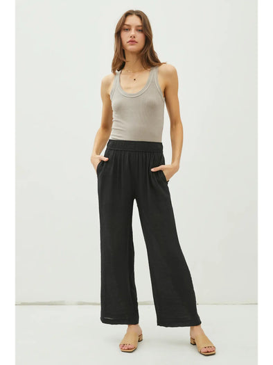 Lightweight Rayon Blend Pull On Wide Leg Pants Black