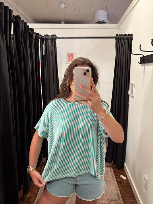 Online- Ribbed Flowy SS Green