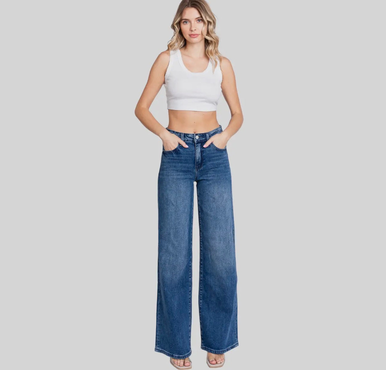 High rise comfort stretch wide leg