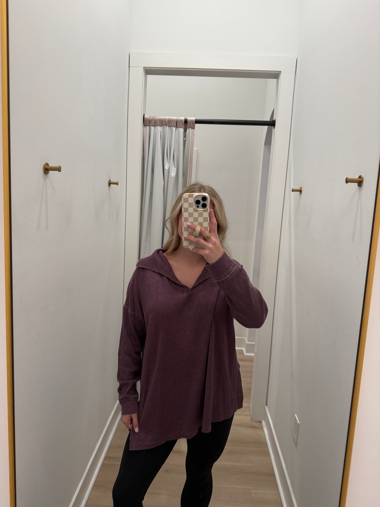 Cotton Blend Waffle Long Sleeve DARK PURPLE