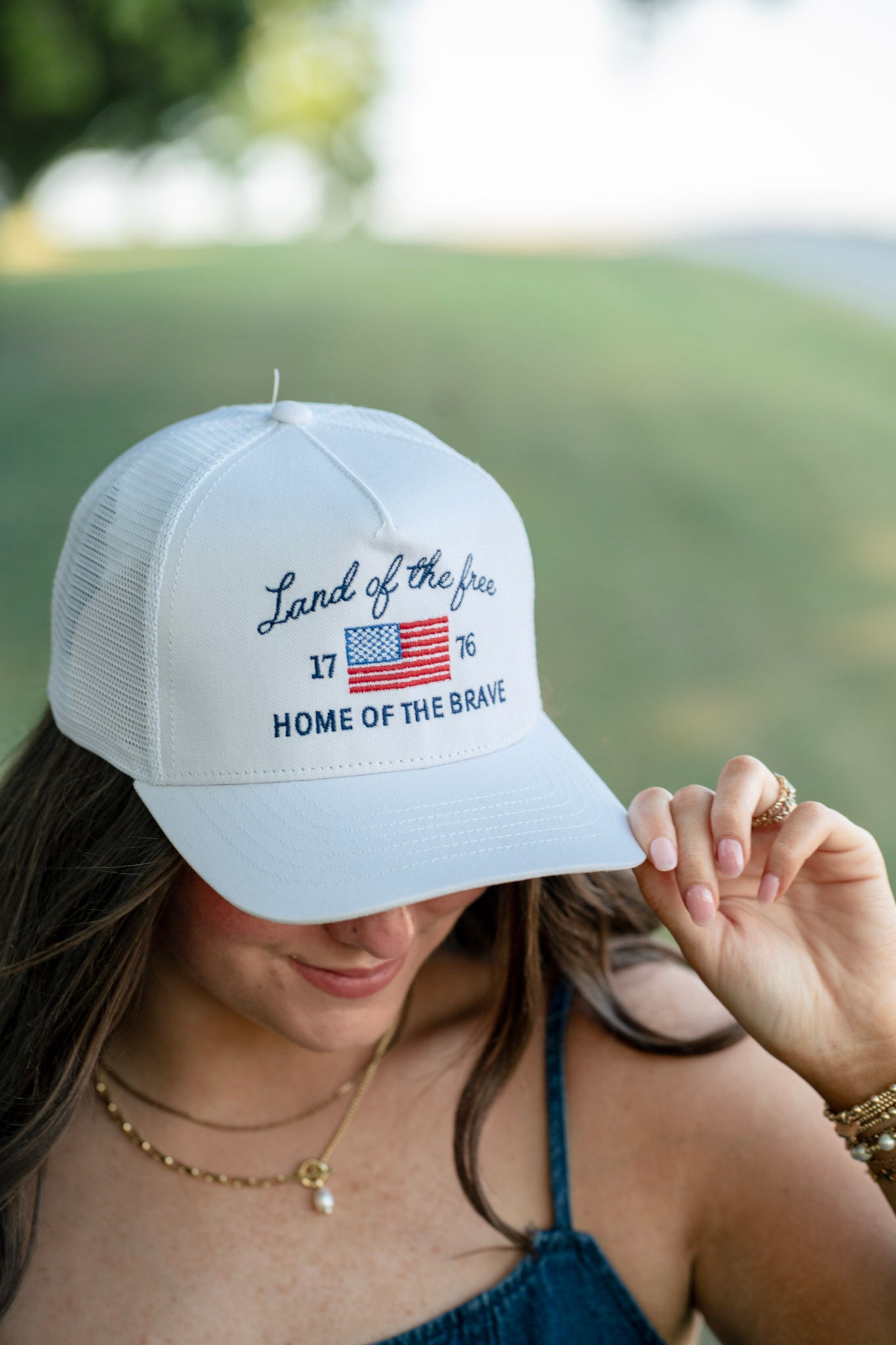 Land of The Free Embroidered Mesh Back Hat