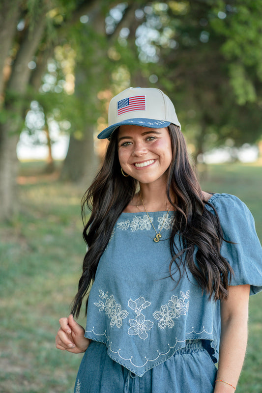 Flag Patch Embroidered Star Brim Hat