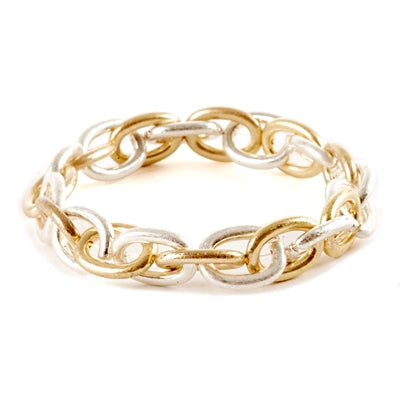 Worn Gold and Silver Metal Link 7.5" Stretch Bracelet