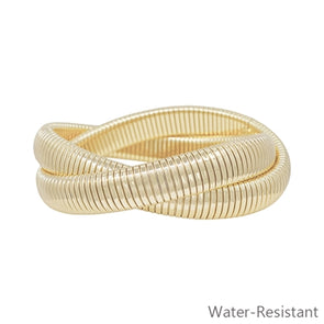 Water Resistant Gold 2 Strand Ribbed Twisted Bracelet