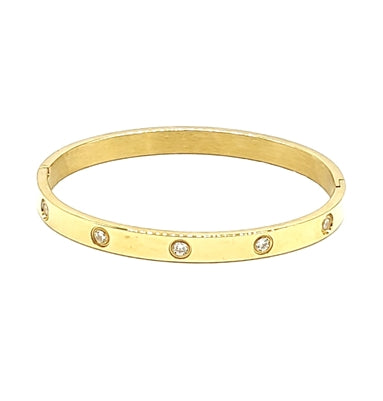 Stainless Steel Gold Hinged Bangle with Rhinestone Waterproff Bracelet