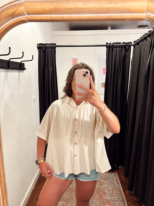 Online- Striped Blouse Oversized Tan