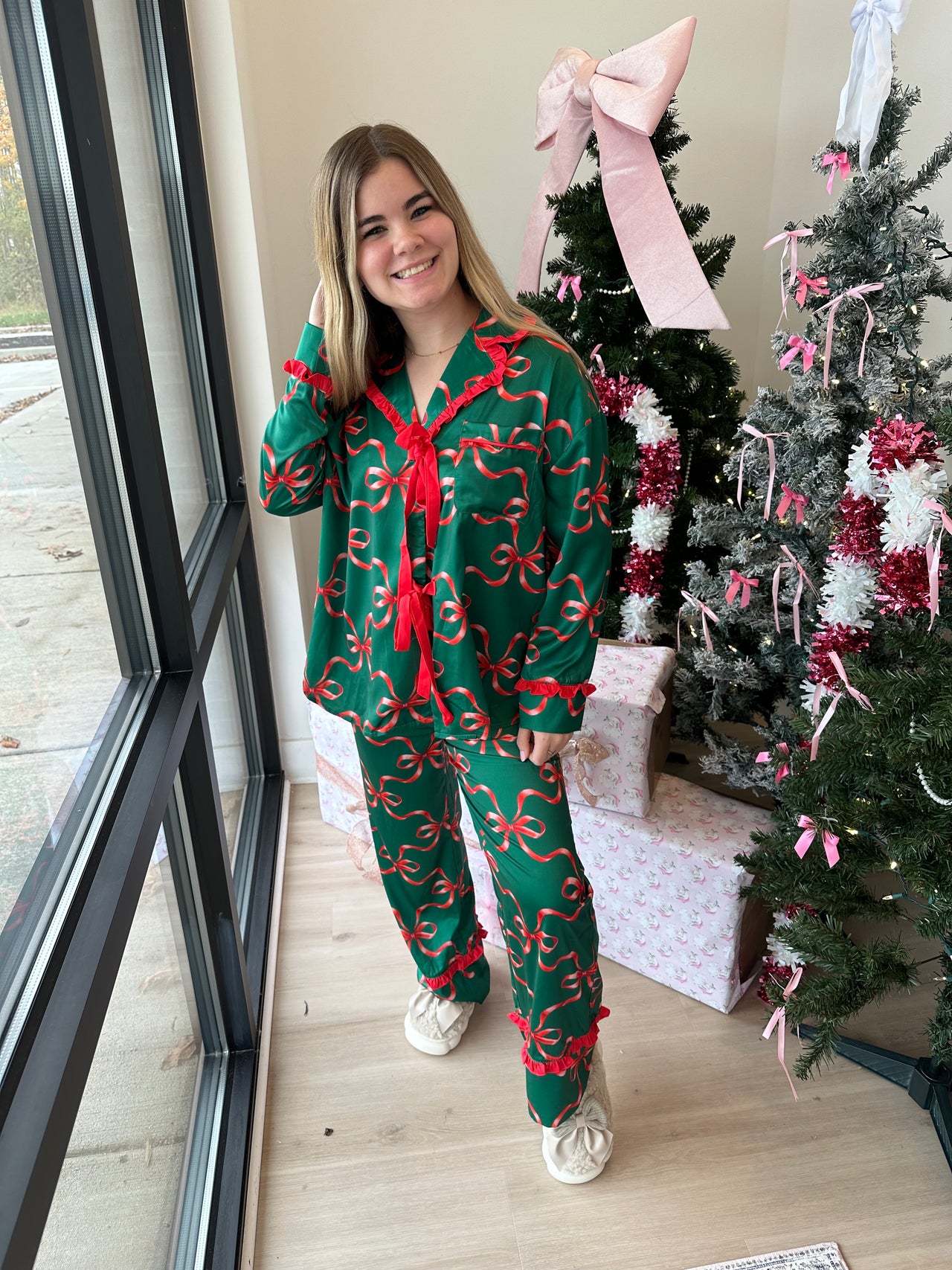 bow print pajama set