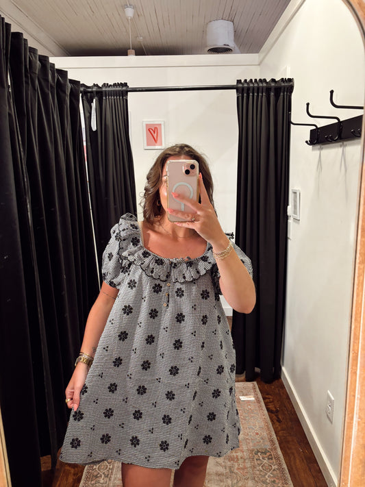 Online- Black Floral Detail Dress