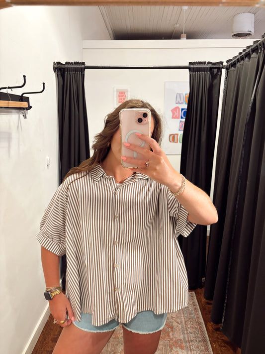 Online- Striped Blouse Oversized Brown