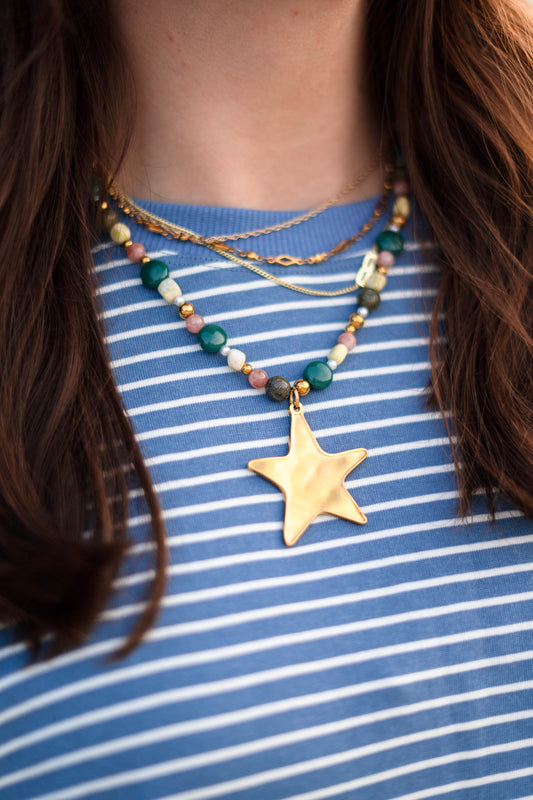 Ziggy Star Layered Necklace - Green