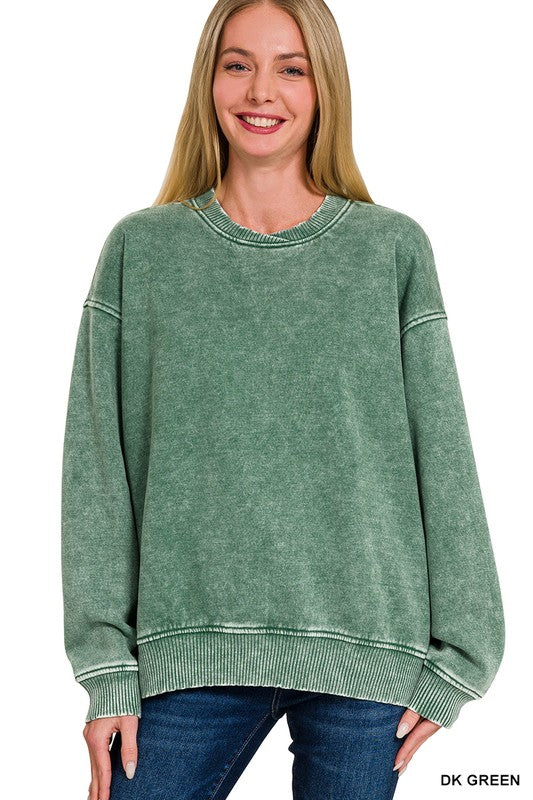 Acid wash oversized fleece pullover
