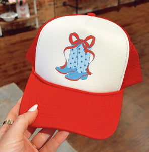 america boots and bows trucker hat